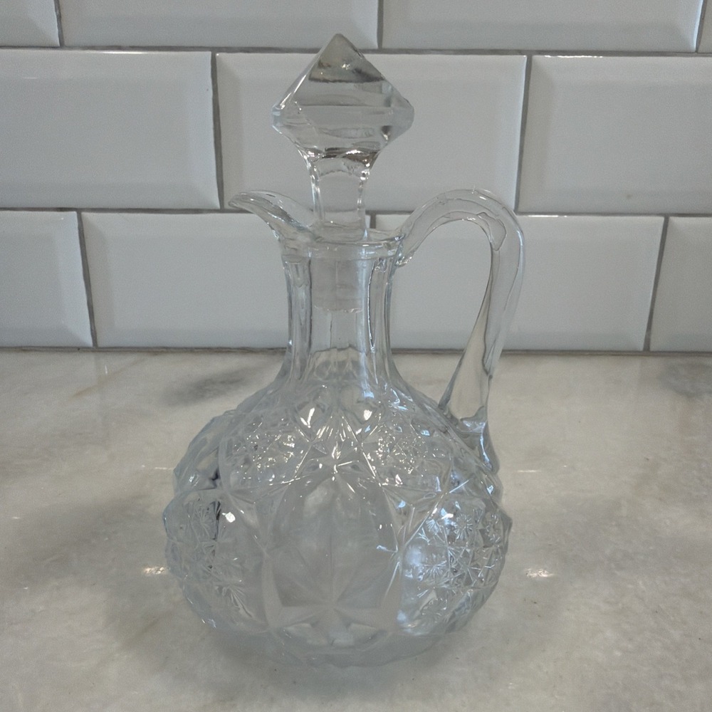 Antique Cut Glass Cruet with Handle & Stopper  ES003